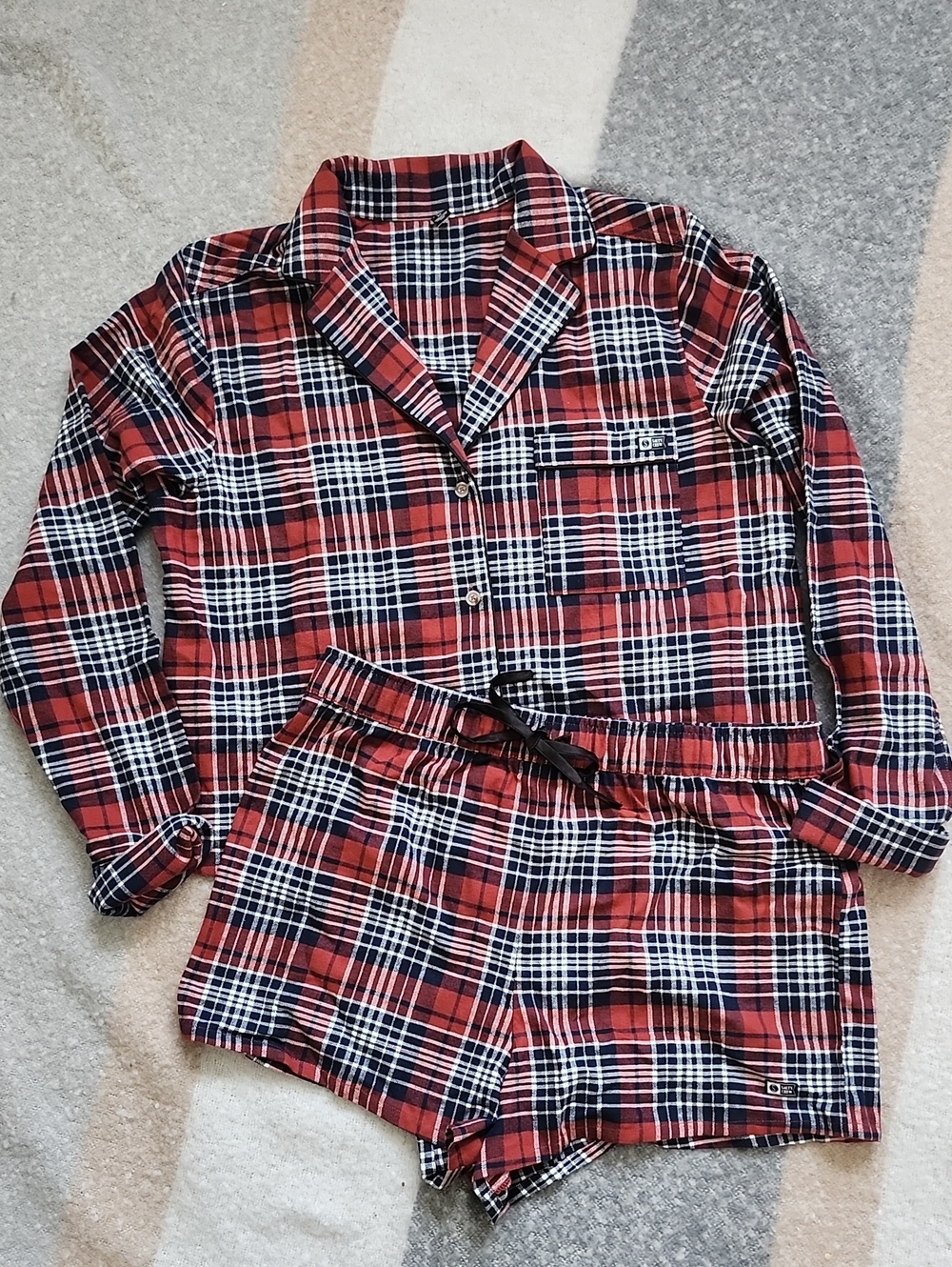 NWT Salty Crew Red Plaid Pajama Lounge Set Sz XL Flannel Button Down & Shorts
